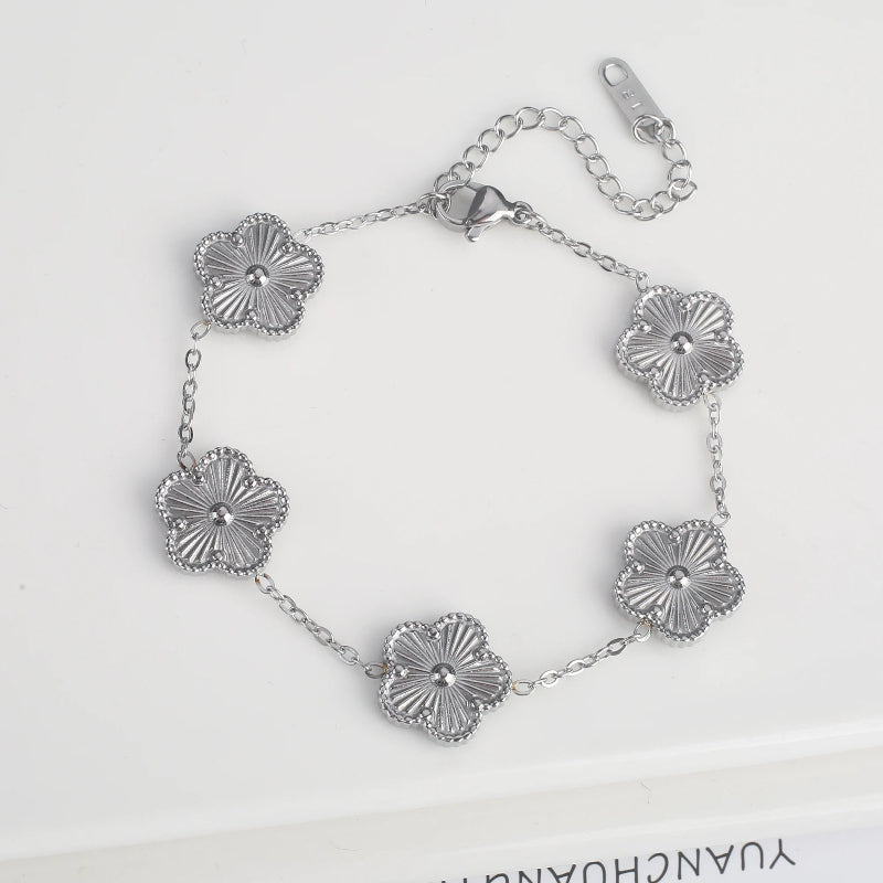 Clover Charm Bracelet Set – Gold-Tone Chain Bracelets with Multi-Color Clover Charms