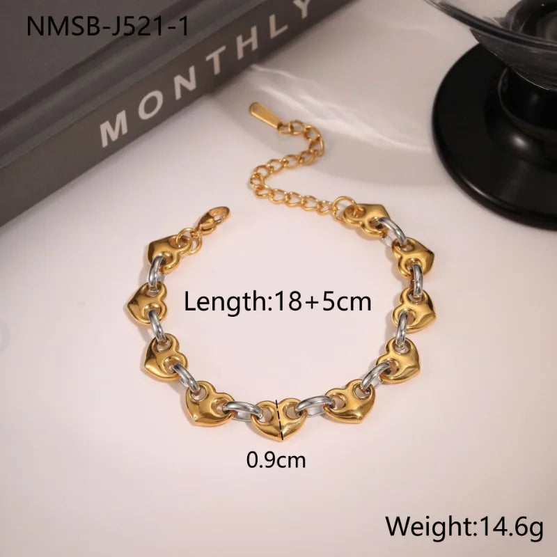 Heart Link Bracelet Set – Gold-Tone & Silver-Tone Stackable Bracelets