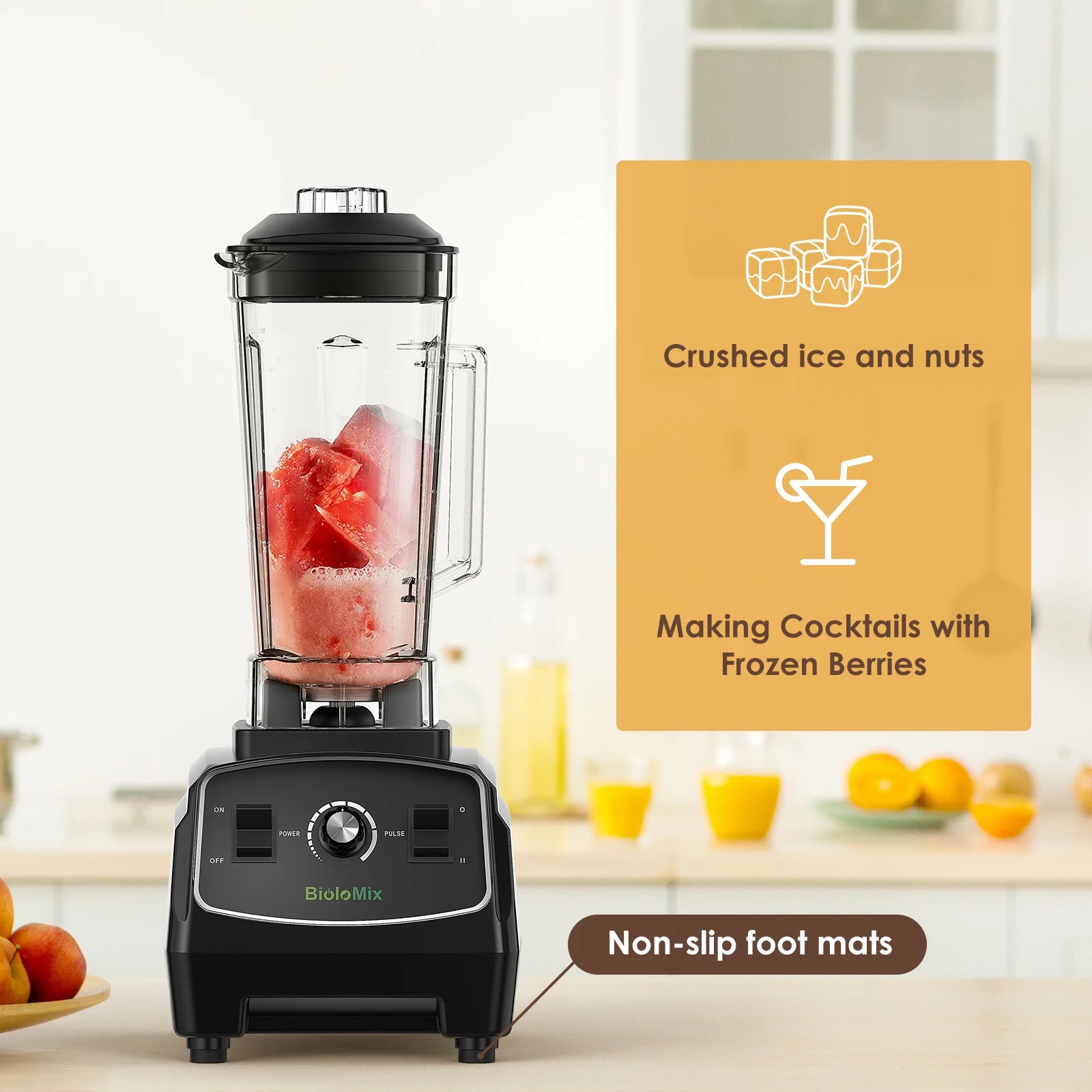 BioloMix 2200W 3HP BPA-Free Commercial Blender with Variable Speed, Pulse Control, Tamper and US Plug – Red