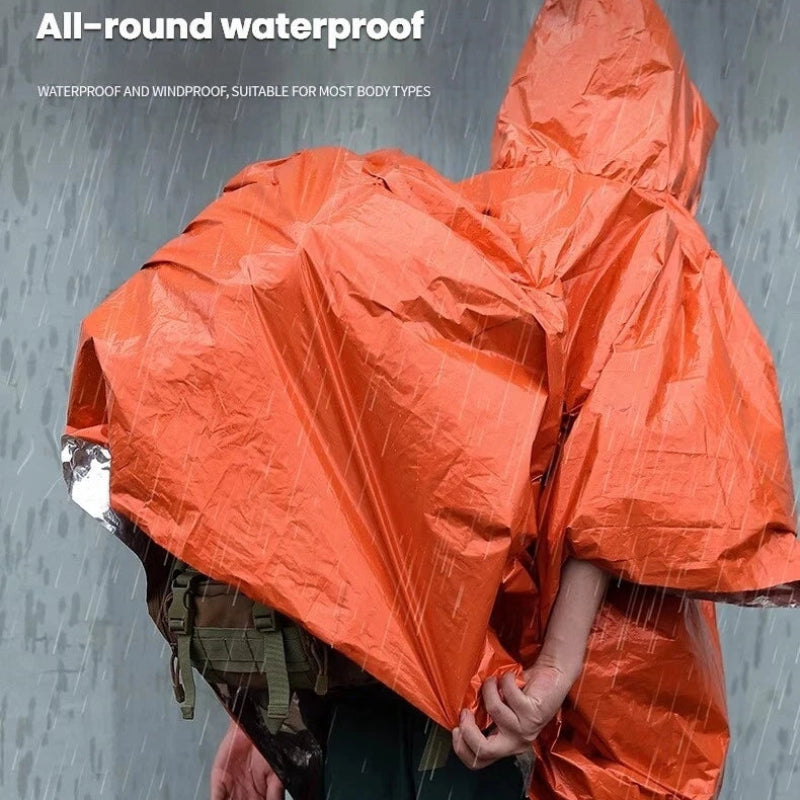 Portable Outdoor Emergency Rain Poncho with Mylar Thermal Liner Waterproof & Wind-Resistant for Camping & Emergencies