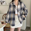 Women's Plaid Button-Up Shirt – Long Sleeve Loose Fit Casual Blouse