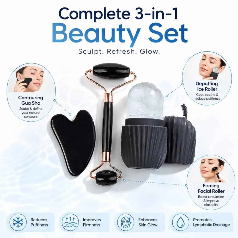 Facial Roller Gua Sha Set Stainless Steel Scraping Board Silicone Ice Face Roller Mold Skin Care Massage Face Skin Care Tools