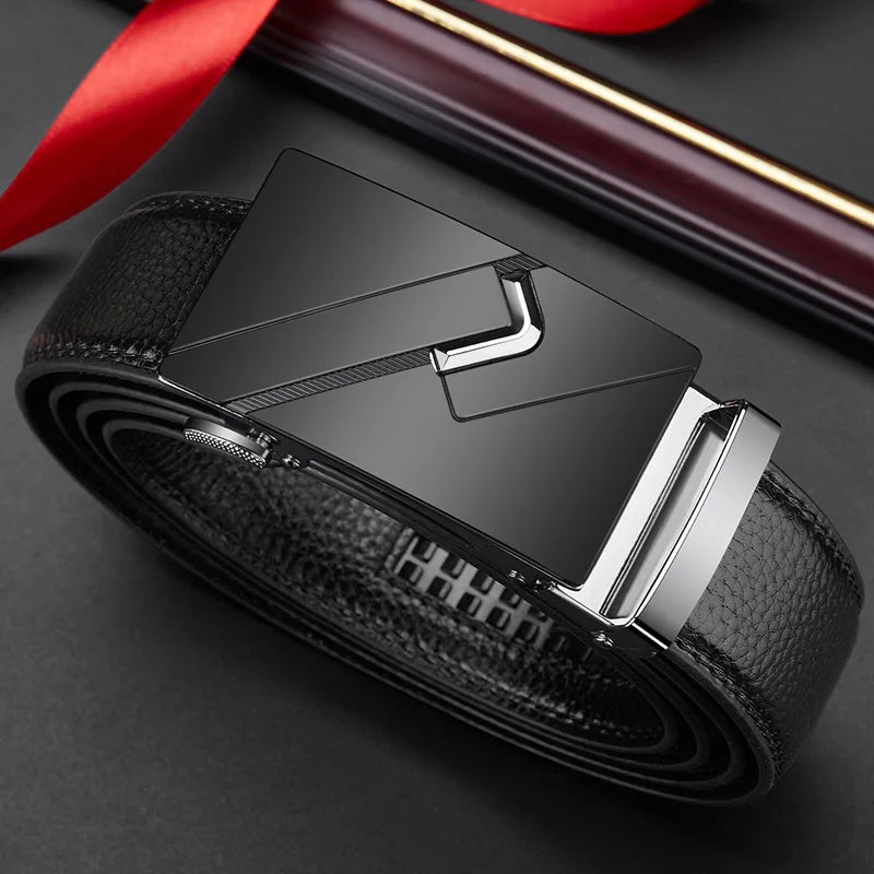 Premium Black Leather Belt with Stylish Metal Buckle