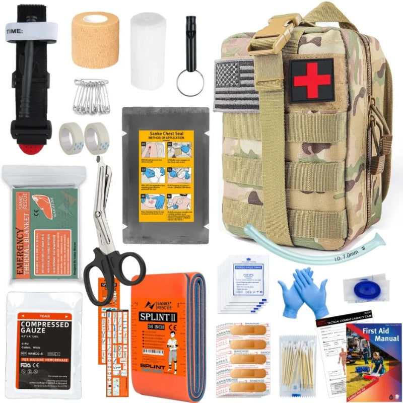 Survival Gear IFAK Kit with MOLLE System Tactical First Aid Bag for Outdoor, Hiking & Emergency