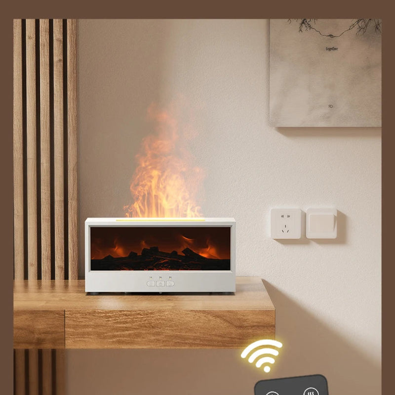 VISSKO Creative Fireplace Air Humidifier with LED Flame Light, Aroma Essential Oil Diffuser, Remote Control & Auto-Off Function