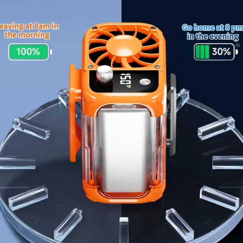 Rechargeable Waist Clip Cooling Fan with 150 Speeds, Digital Display, LED Light and Power Bank