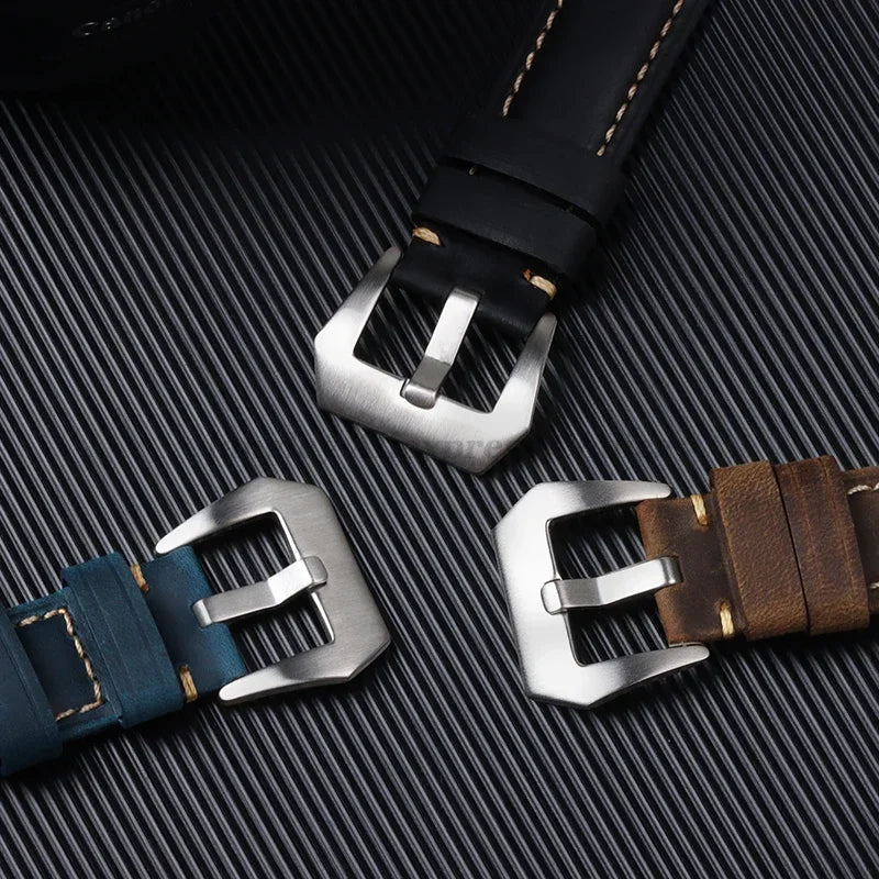 Vintage Leather Watch Strap Replacement Band with Contrast Stitching
