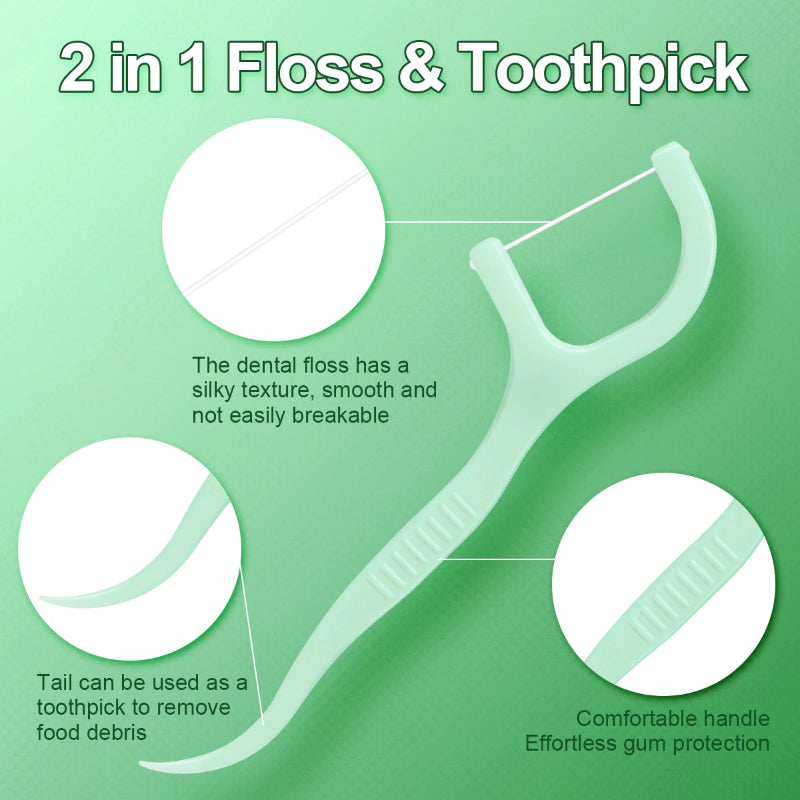 500pcs Mint Mouth Dental Floss – Disposable Interdental Cleaning Floss Sticks