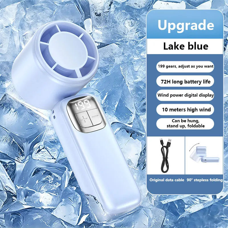 Lenovo 199-Speed Foldable Ice Cooling Handheld Fan with Type-C Charging & Digital Display