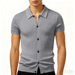 Men’s Textured Knit Short-Sleeve Button-Up Shirt with Turn-Down Collar