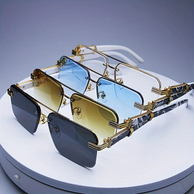 Luxury Square Sunglasses Set with Gold Frames