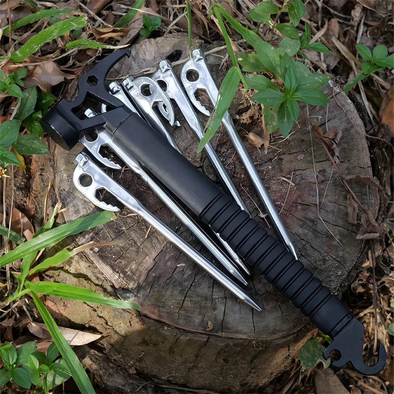 1/6/7-Piece Stainless Steel Multifunctional Camping Hammer and Tent Peg Set with Stake Puller