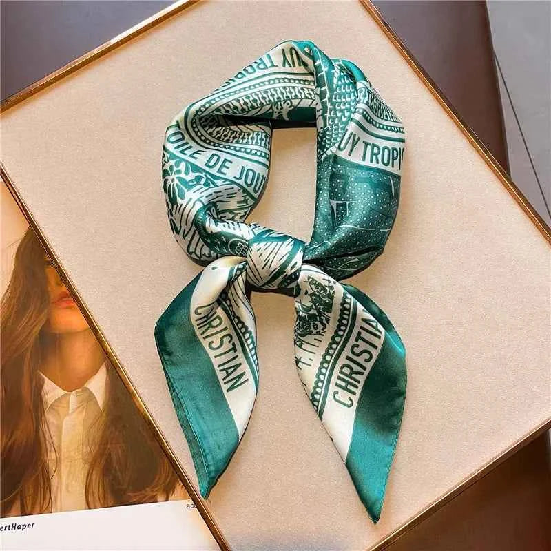 2025 New Women's Soft Satin Hair Scarves Fashion Square Printed Headscarf 70cm Professional Accessories Designer Scarf Headband