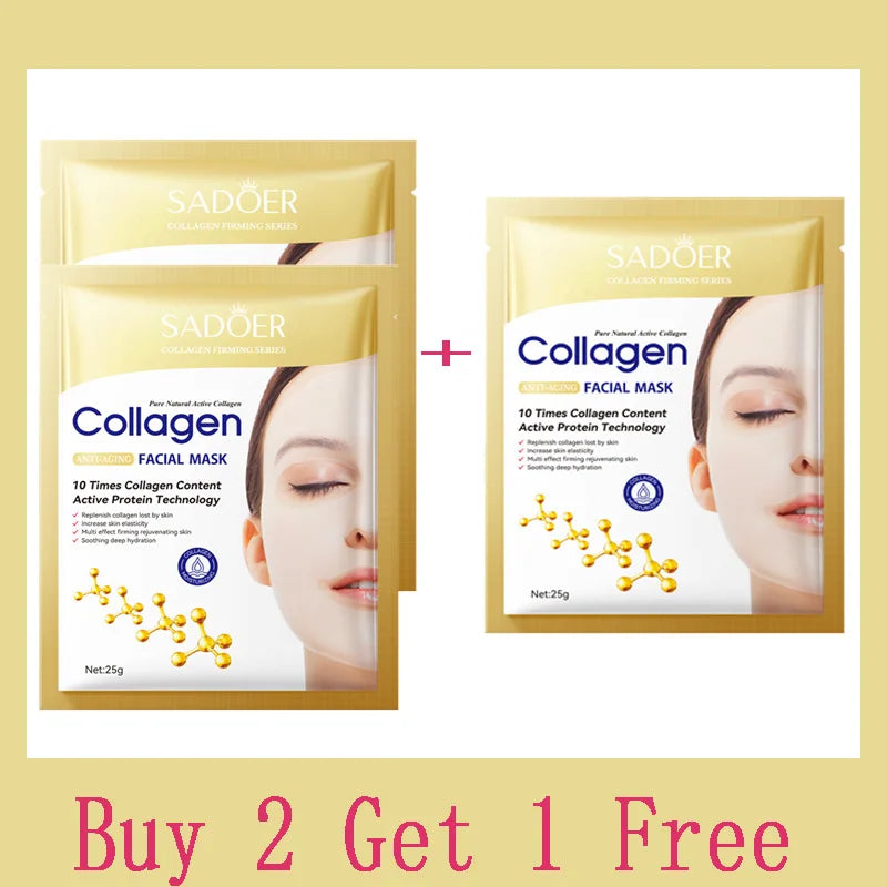 SADOER 10pcs Korean Collagen Facial Mask Anti Wrinkle Anti Aging Moisturizing Brightening Skin Care Mask