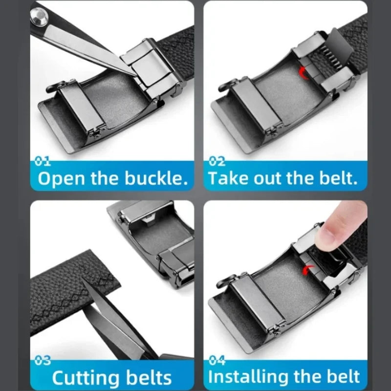 2PCS Black Leather Belt with Stylish Metal Buckle