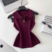 Colorful Zip-Up Collar Knit Tops by Sing Reiny