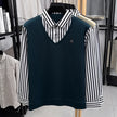 Men’s Business Casual Striped Long Sleeve Shirt with Sweater Vest – Fake Two-Piece Top