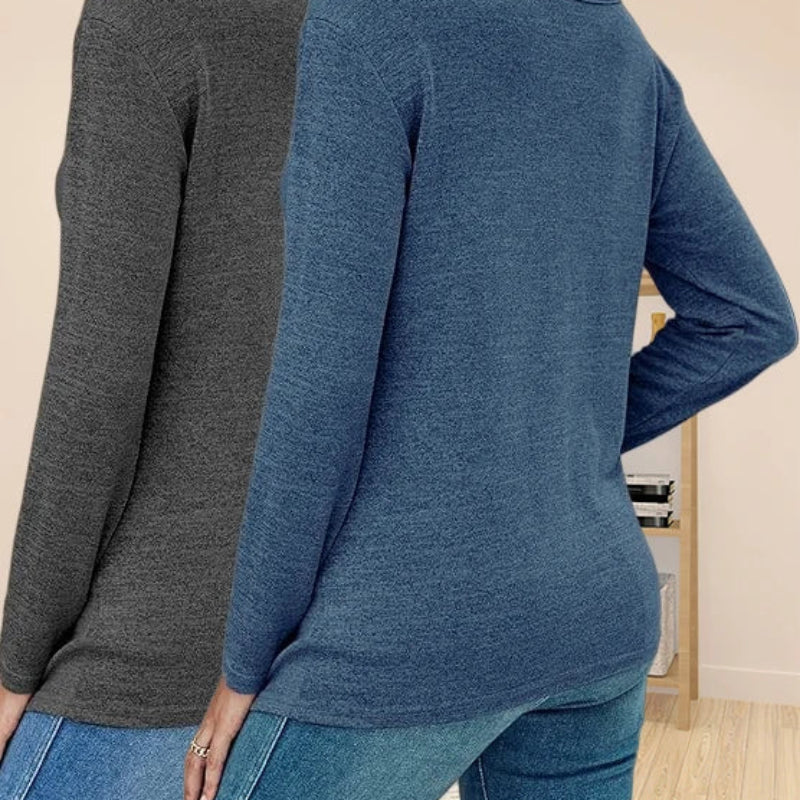 Women's Deep V-Neck Long Sleeve Heather Knit T-Shirts – 2 Pack Casual Loose Fit Tops