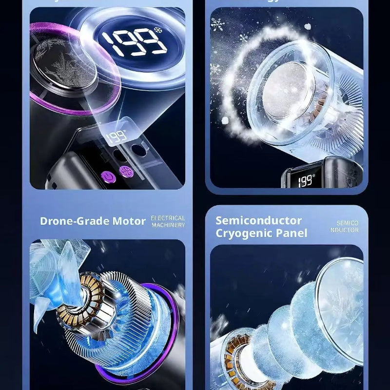 199-Speed Portable Turbo Handheld Fan with Semiconductor Ice Cooling, Digital Display & Type-C Charging