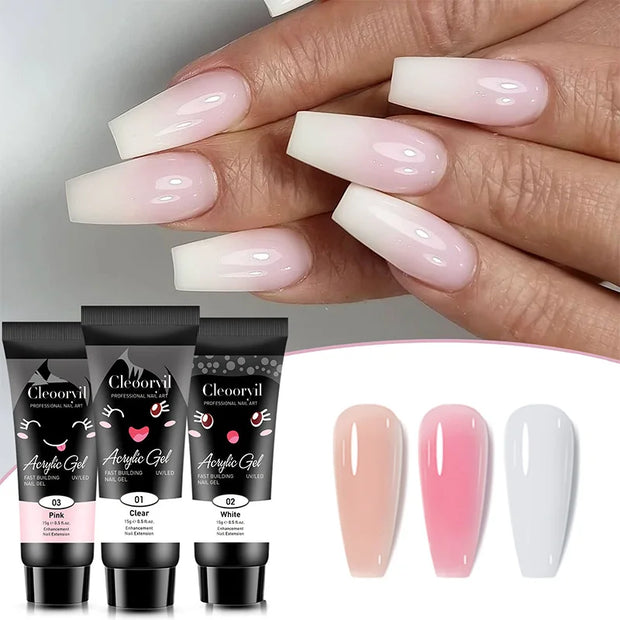 Cleoorvil Acrylic Gel 15g - UV/LED in Clear, Pink & White