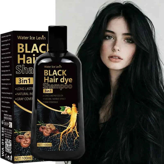 Water Ke Lewn Black Hair Dye Shampoo 3in1 with Ginger & Biotin Long Lasting Gray Coverage Hair Color Shampoo