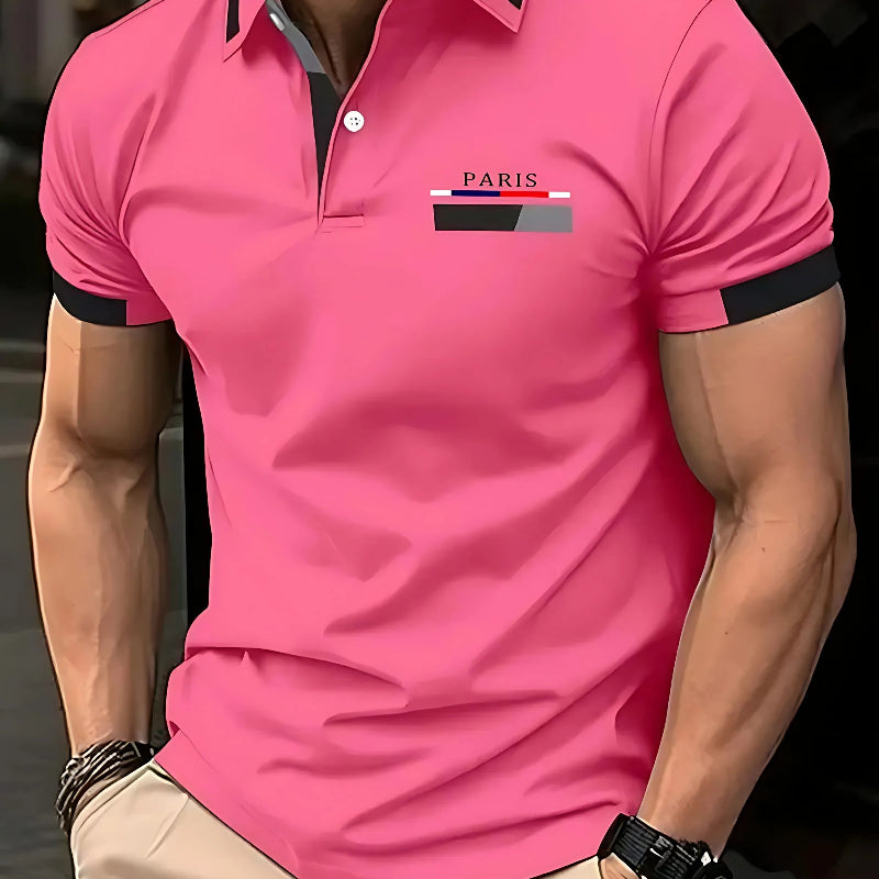 PARIS Men’s Solid Color Polo Shirt with Contrast Collar & Sleeve Trim
