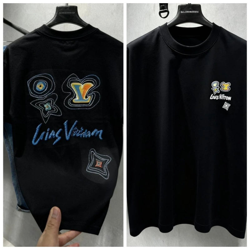 Louis Vuitton Multicolor Graphic Crew Neck Short Sleeve T-Shirt – Black & White