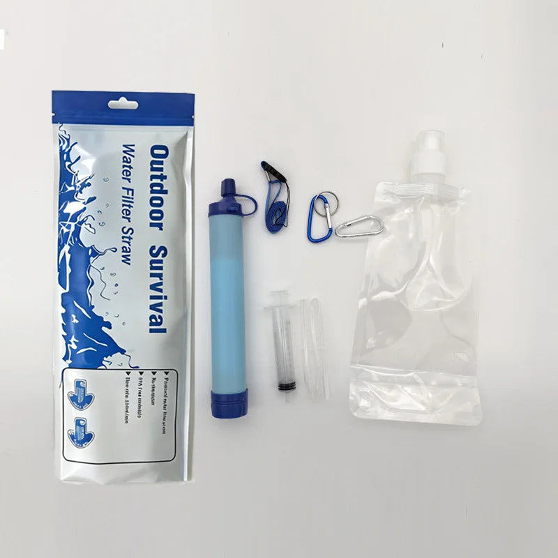 Portable Outdoor Water Filter Straw Kit with Collapsible Water Bag