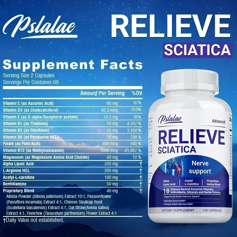 Pslalae RELIEVE SCIATICA Nerve Support Dietary Supplement – 120 Capsules