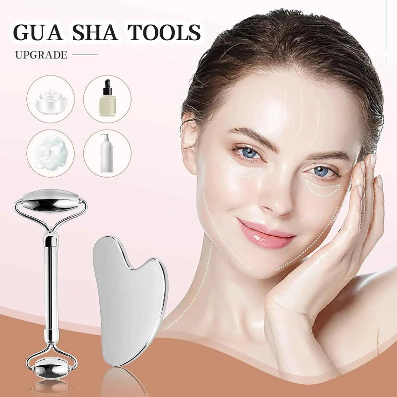 Stainless Steel Facial Roller Gua Sha Facial Tools Set Face Body Lymphatic Drainage Ice Face Roller Facial Skincare Ice Roller