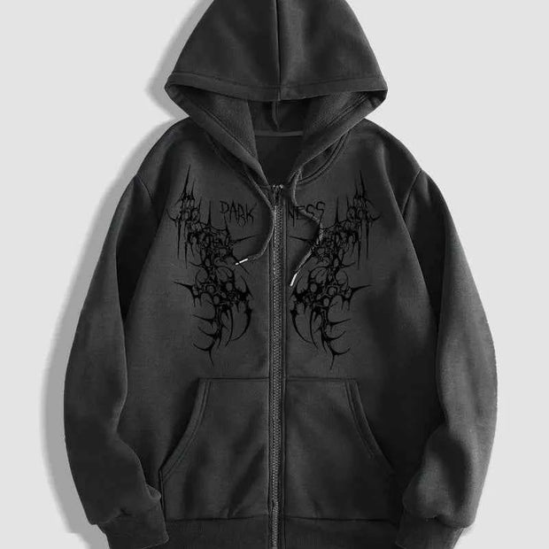 Men's Gothic Dark Pattern Zipper Hoodie Autumn/Winter New Heavy Duty Casual Jacket Retro Street Top