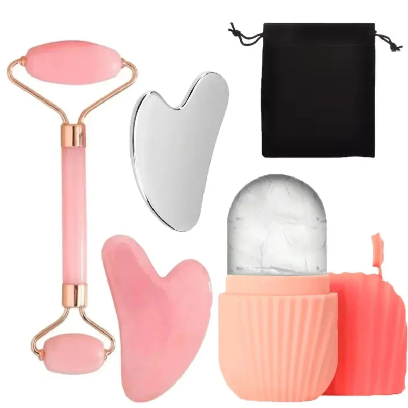 Stainless Steel Facial Roller Gua Sha Board Set with Ice Face Roller Mold Skin Care Massage Tools