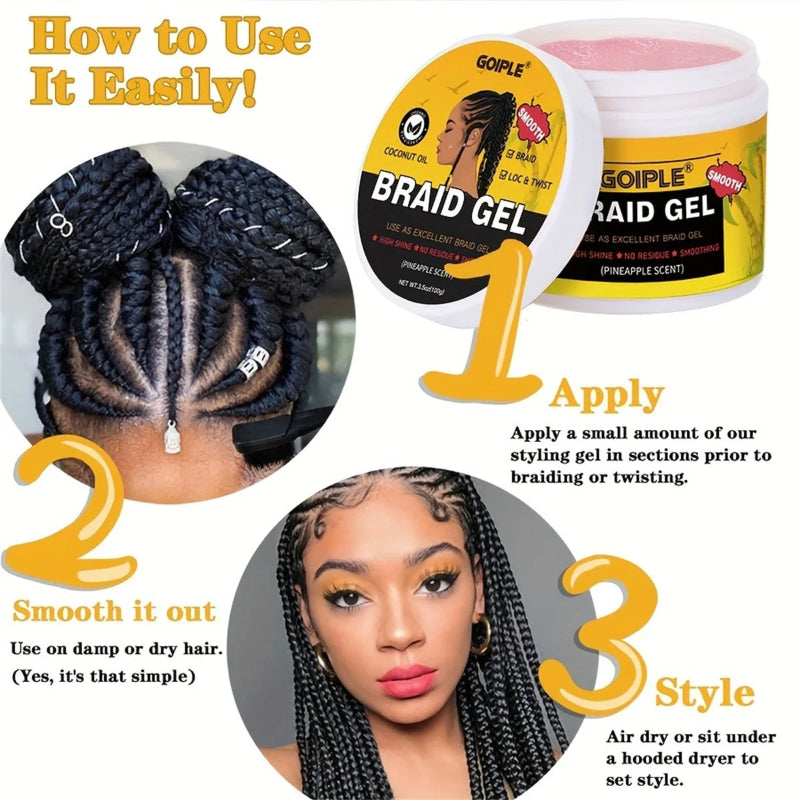 GOIPLE Strong Hold Braid Gel – High Shine Moisturizing Edge Control for Braids, Locs & Twists