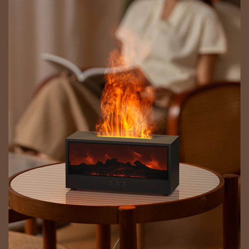 VISSKO Creative Fireplace Air Humidifier with LED Flame Light, Aroma Essential Oil Diffuser, Remote Control & Auto-Off Function