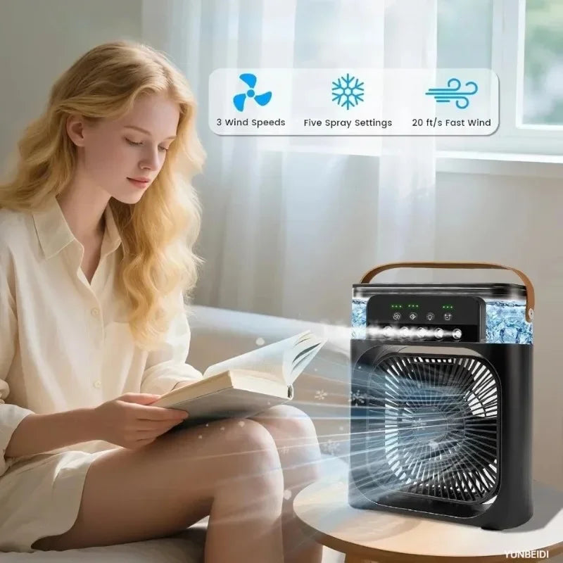 3-in-1 Portable Air Cooler Humidifier Fan with 600ml Water Tank, 3 Speeds & 7-Color Light