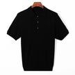 Men’s Short-Sleeve Knit Polo Sweater with Button Placket and Ribbed Hem