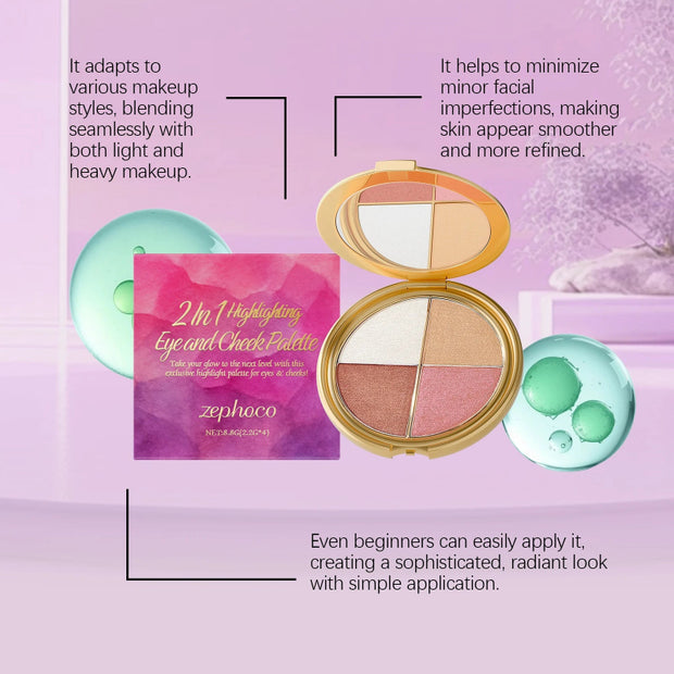 Zephoco Highlighting Palette: 2-in-1 Eye and Cheek Makeup Solution