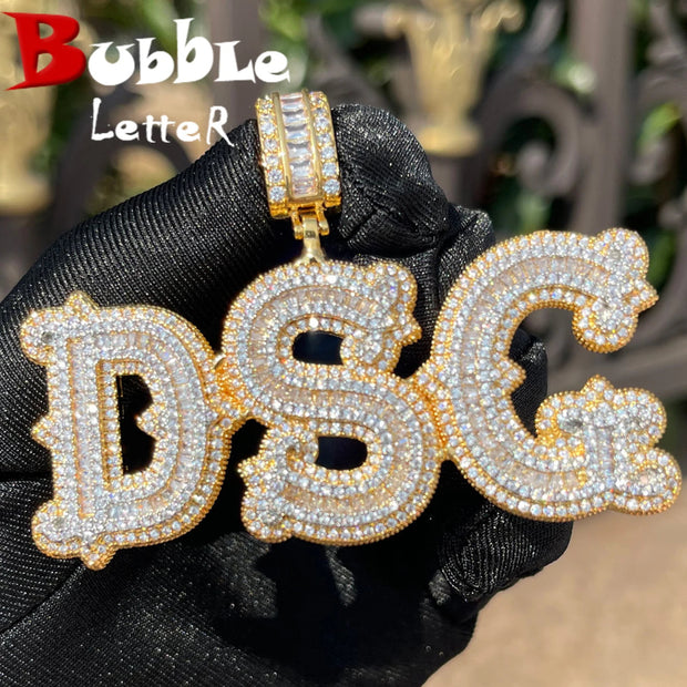 Bubble Letter Diamond Pendant DSC Gold Plating