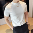 HANKANON Men’s Slim-Fit Short-Sleeve High-Neck 85% Cotton Stretch T-Shirt