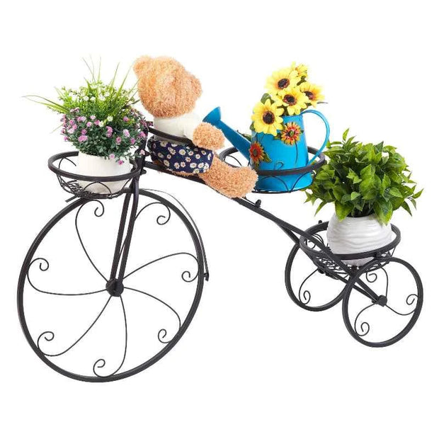 Decorative Bicycle-Shaped Metal Plant Stand with Multiple Pot Holders