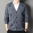 Men’s Vintage Plaid Knitted Cardigan with Button Front, V-Neck & Front Pockets
