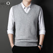 Men's Solid Color V-Neck Knitted Vest – Casual Sleeveless Sweater Top