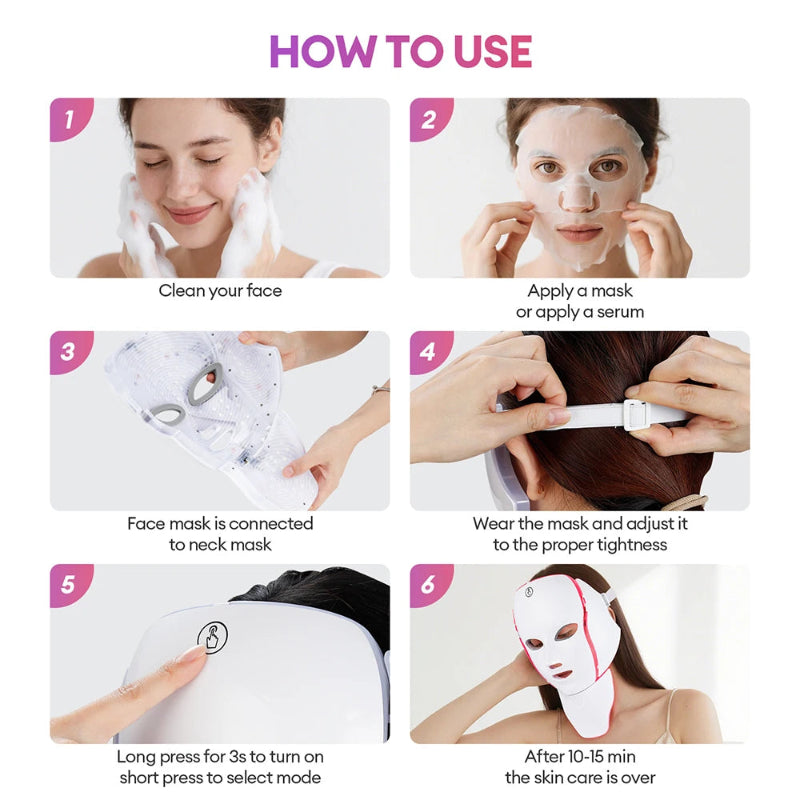 7-Color LED Face & Neck Mask with 138+3 LEDs – Wireless Rechargeable Light Therapy Beauty Device