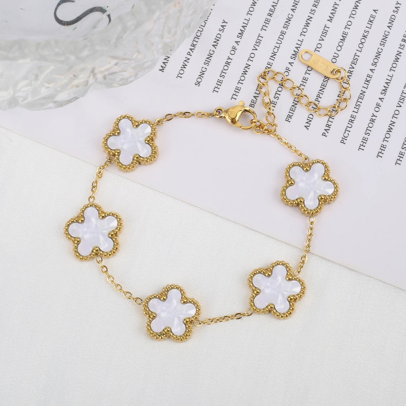 Clover Charm Bracelet Set – Gold-Tone Chain Bracelets with Multi-Color Clover Charms