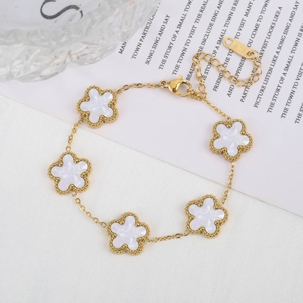 Clover Charm Bracelet Set – Gold-Tone Chain Bracelets with Multi-Color Clover Charms