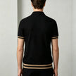 Men’s Black Textured Short-Sleeve Polo Shirt with Striped Trim