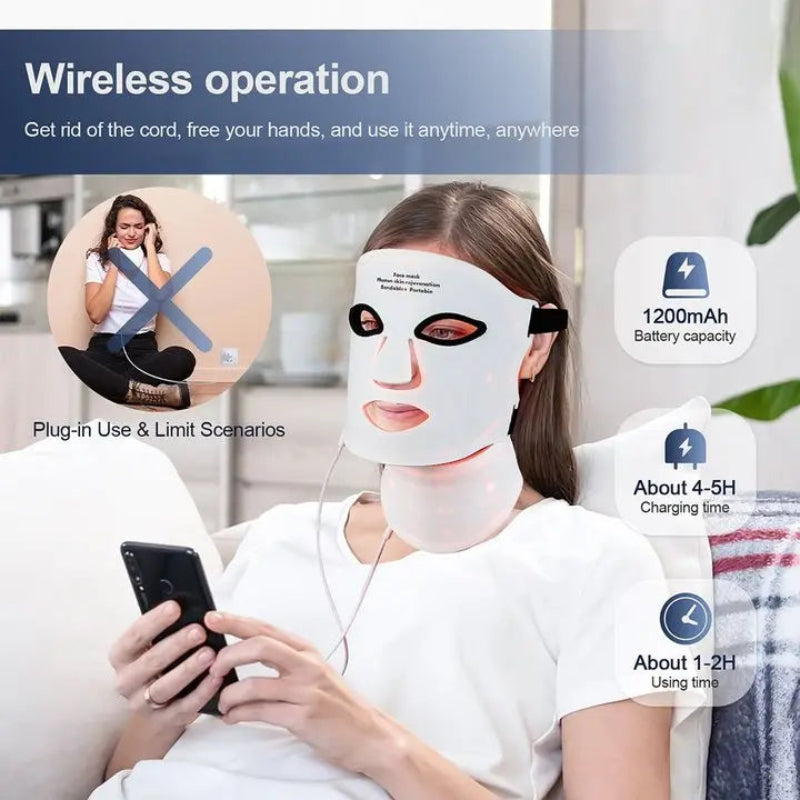 Silicone LED Face & Neck Mask – 7 Color Photon LED Red Light Infrared Therapy Facial Mask for Skin Care