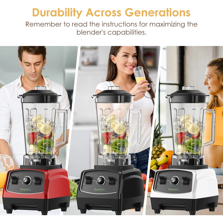 BioloMix 2200W 3HP BPA-Free Commercial Blender with Variable Speed, Pulse Control, Tamper and US Plug – Red