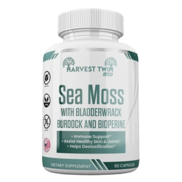Harvest Twin Sea Moss with Bladderwrack, Burdock, and Bioperine – 60 Capsules
