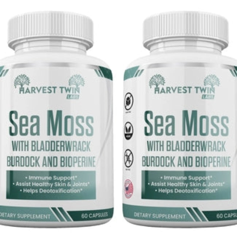 Harvest Twin Sea Moss with Bladderwrack, Burdock, and Bioperine – 60 Capsules